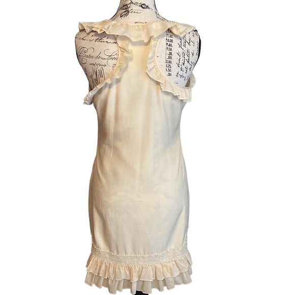 Jenny Han Shift Dress Ruffle Beaded Cotton/Silk Cream Size M - Picture 3 of 8
